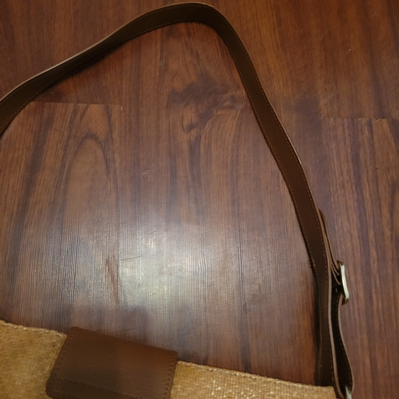 Talbots Woven Leather Shoulder Brown Bag Purse Boho Raffia - Picture 14 of 15
